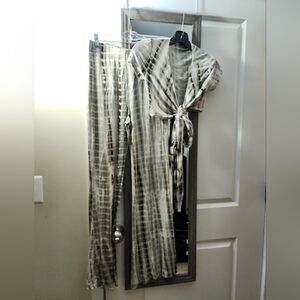 Tie-Dye Wide-Leg Pants & Crop Top Set - Olive Beige